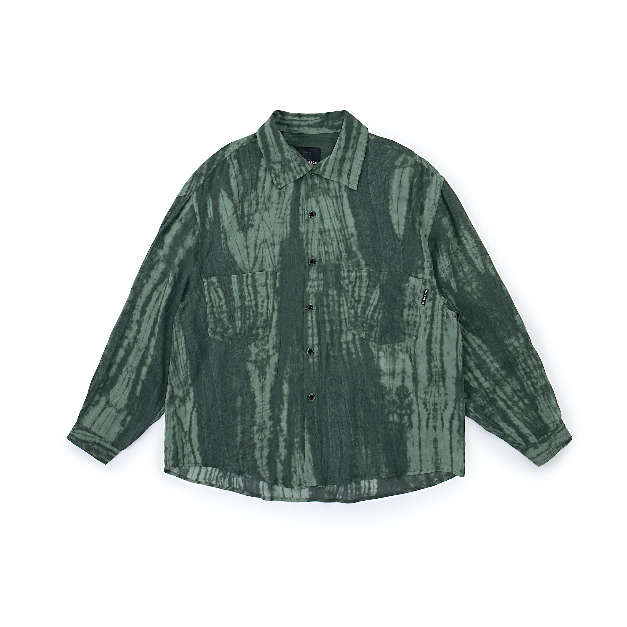 【threetimes】 Drape top ♥3Color Super-Sheer High Collar Button Up – Forest Tie-Dye