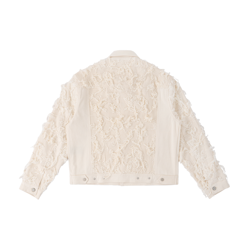 Distressed Fringe Denim Jacket - Cream – FRIED RICE SHOP