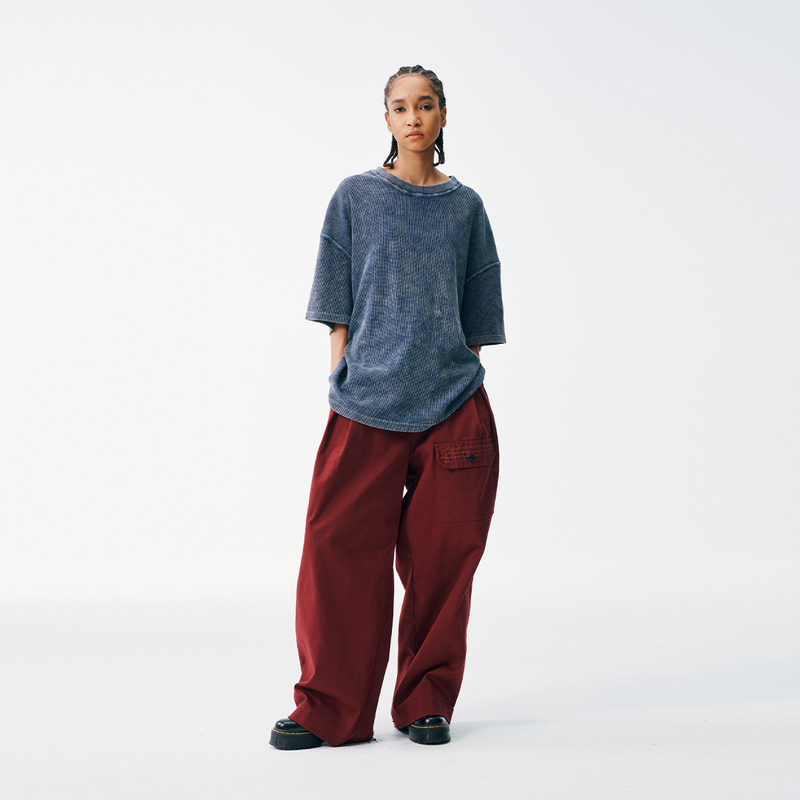 Embroidered Waffle Tee - Indigo