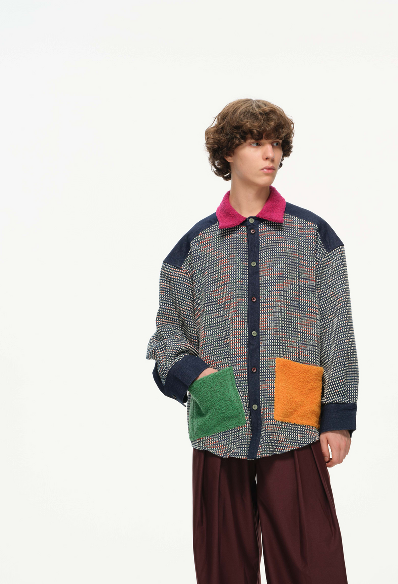 Color-Block Pocket Shirt – Magenta, Green & Mustard