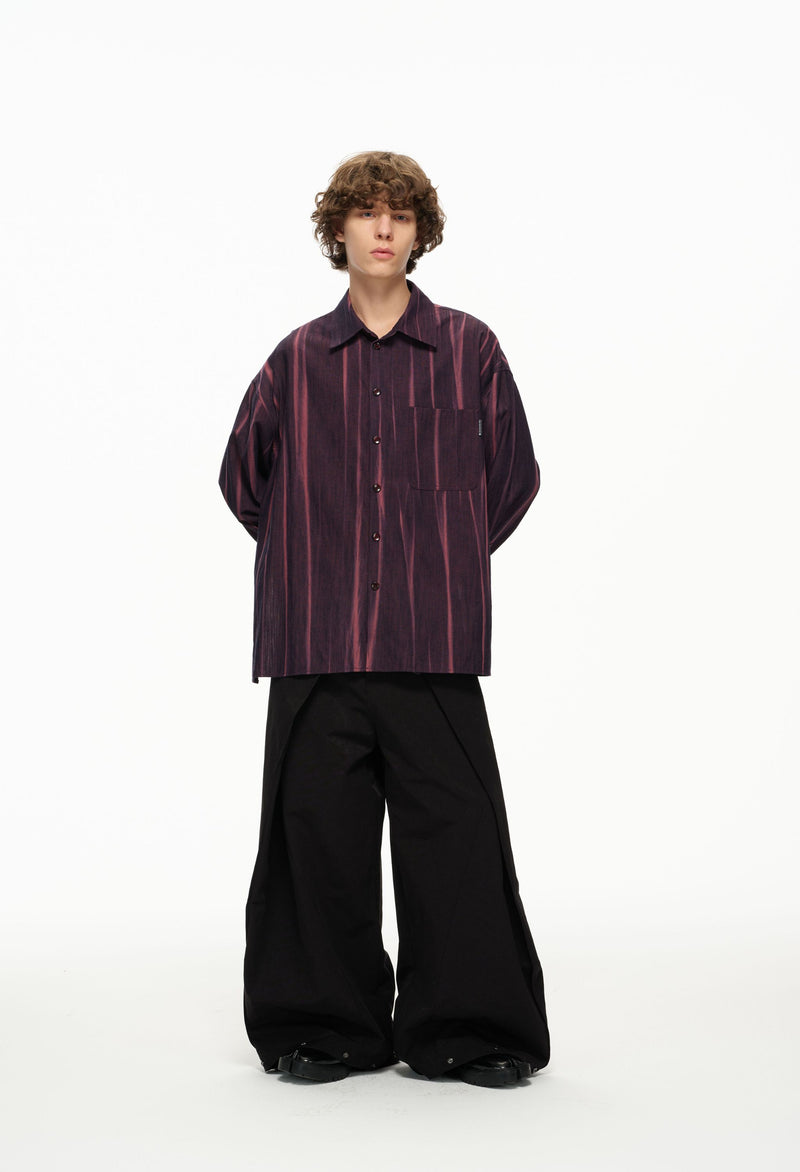 Vertical Stripe Button Up – Deep Burgundy & Rose, Relaxed Fit