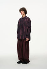 Vertical Stripe Button Up – Deep Burgundy & Rose, Relaxed Fit