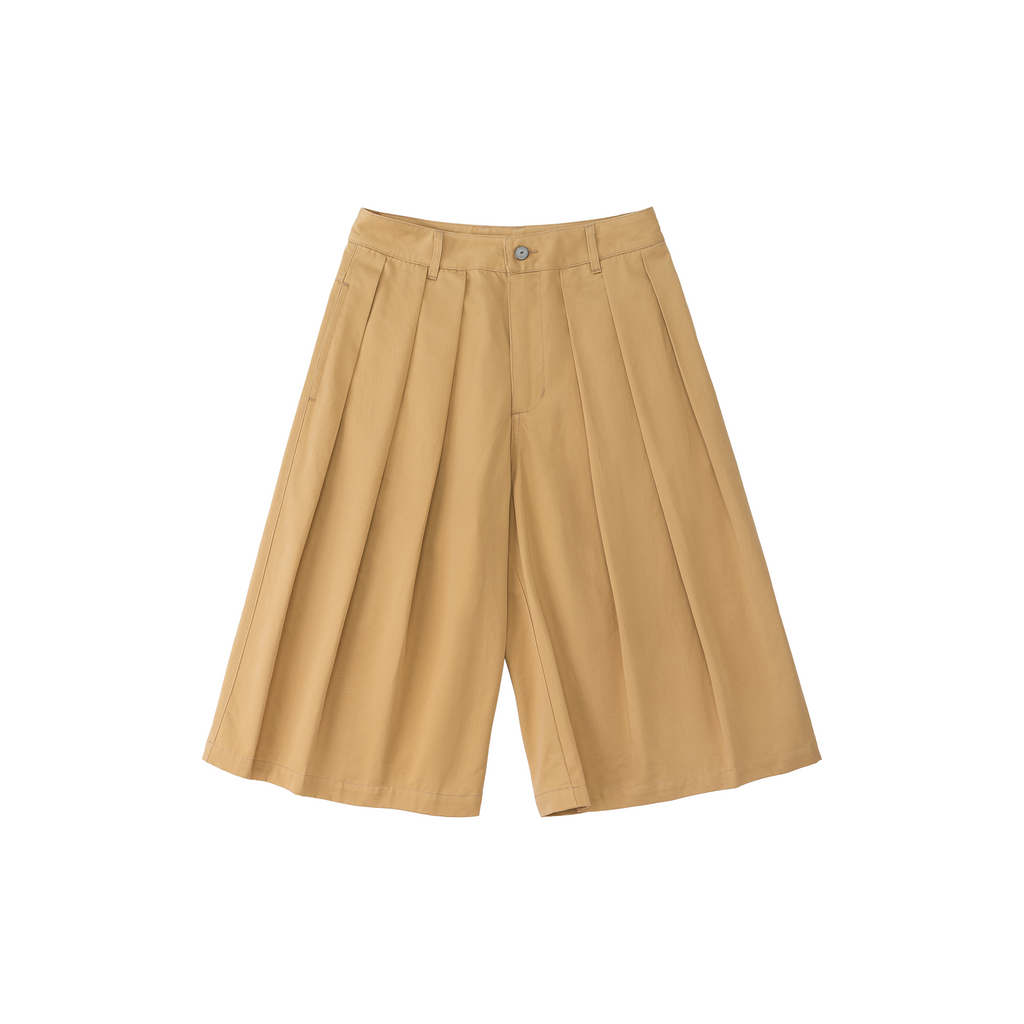 Wide Leg Pleated Long Shorts - Warm Sand – FRIED RICE SHOP