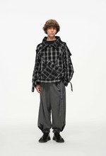Distorted Plaid Half-Zip Pullover – Black & White, Boxy Fit