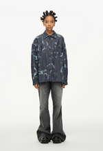 Abstract Indigo Button-Up Shirt – Washed Blue Pattern