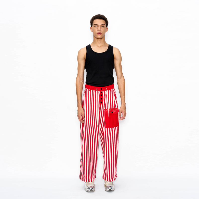 Red Pinstripe Wide Leg Pants