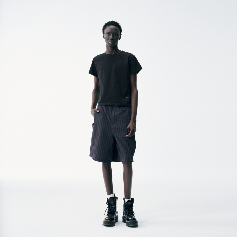 Check Pattern Cargo Shorts – Black Grid, Relaxed Fit