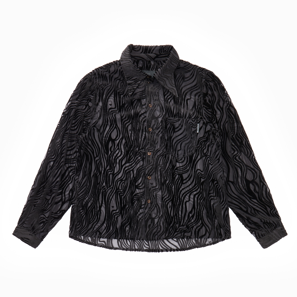 Sheer Wavy Button-Up Shirt - Midnight – FRIED RICE SHOP