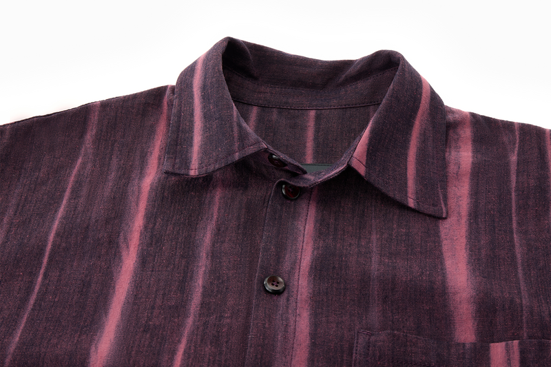 Vertical Stripe Button Up – Deep Burgundy & Rose, Relaxed Fit
