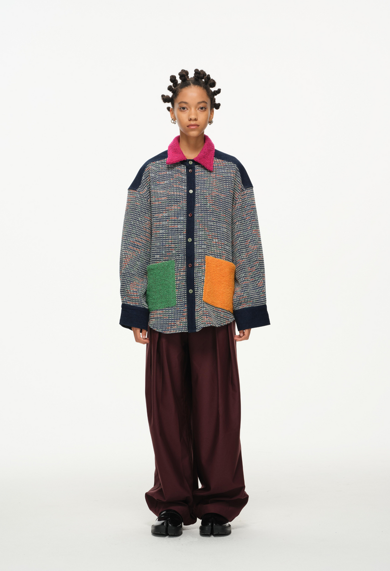 Color-Block Pocket Shirt – Magenta, Green & Mustard