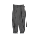 Noa Wrap-Front Pleated Pants – Wrap Around Sash Belt, Grey Pinstripe