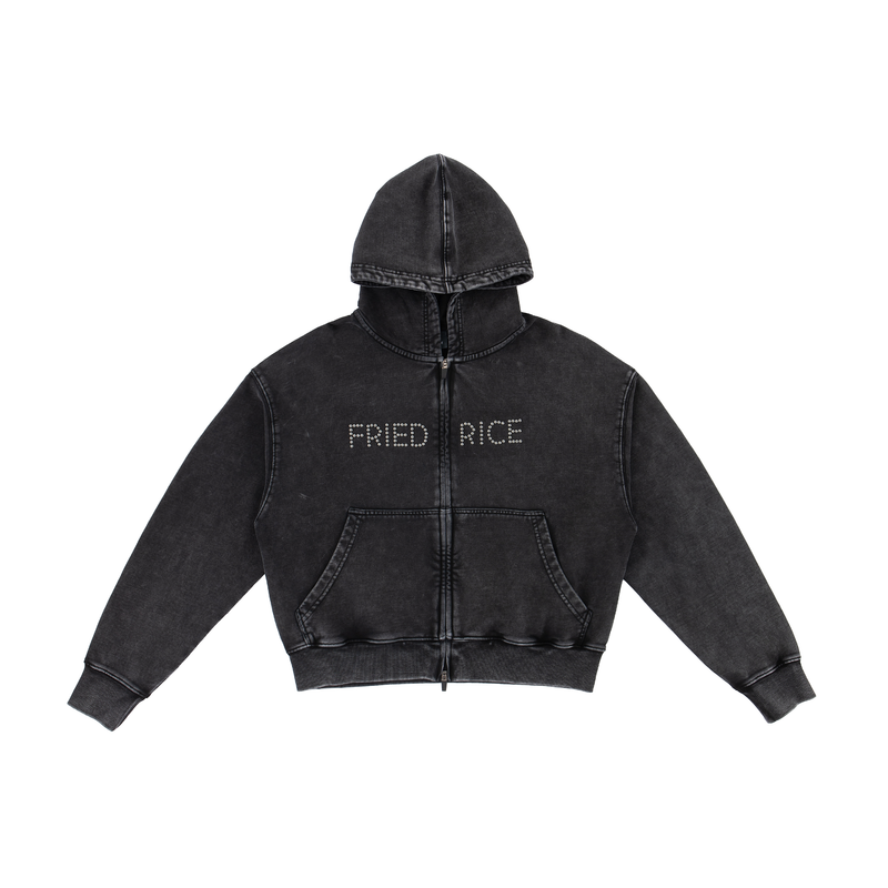 FRIED RICE Beaded Logo Double Zip Hoodie – FRIED RICE SHOP