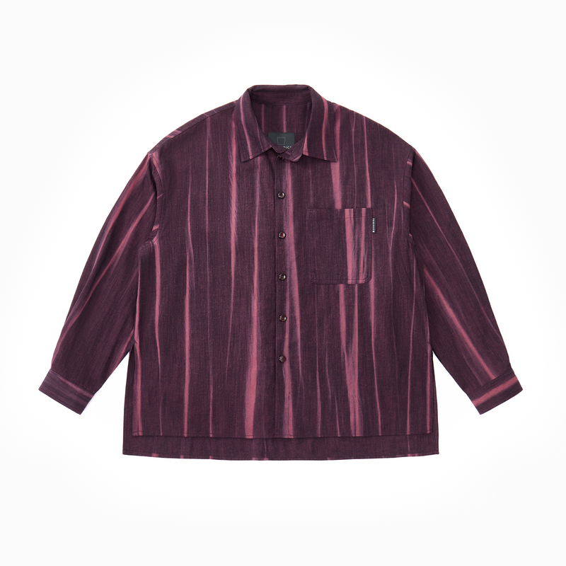 Vertical Stripe Button Up – Deep Burgundy & Rose, Relaxed Fit