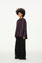 Vertical Stripe Button Up – Deep Burgundy & Rose, Relaxed Fit