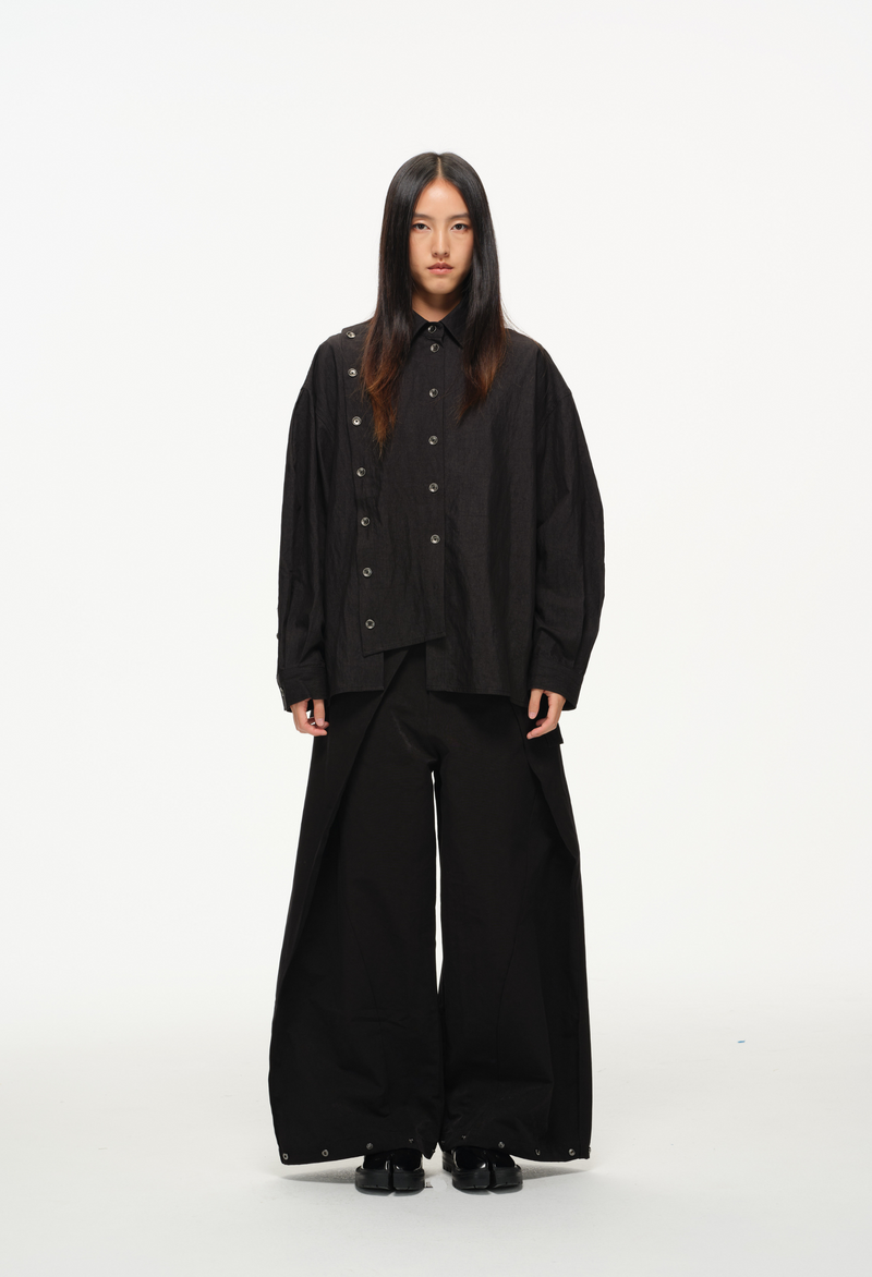 Asymmetrical Split Button Up - Midnight