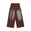 Rust Oil Slick Iridescent Wide Leg Denim Pants with Sash Belt
