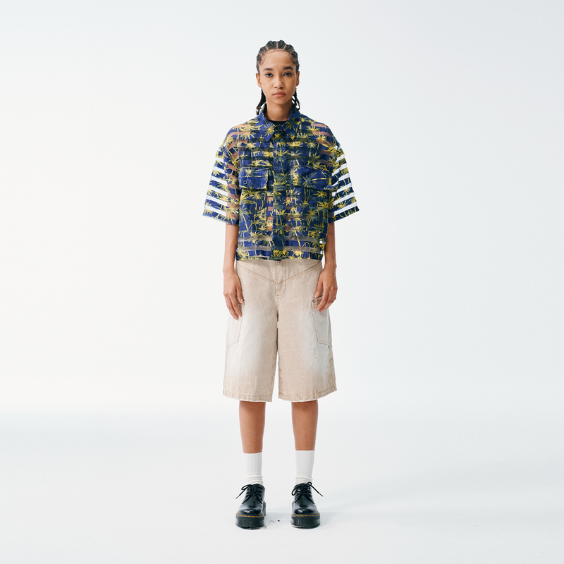 Tropicana Sheer Cropped Button Up
