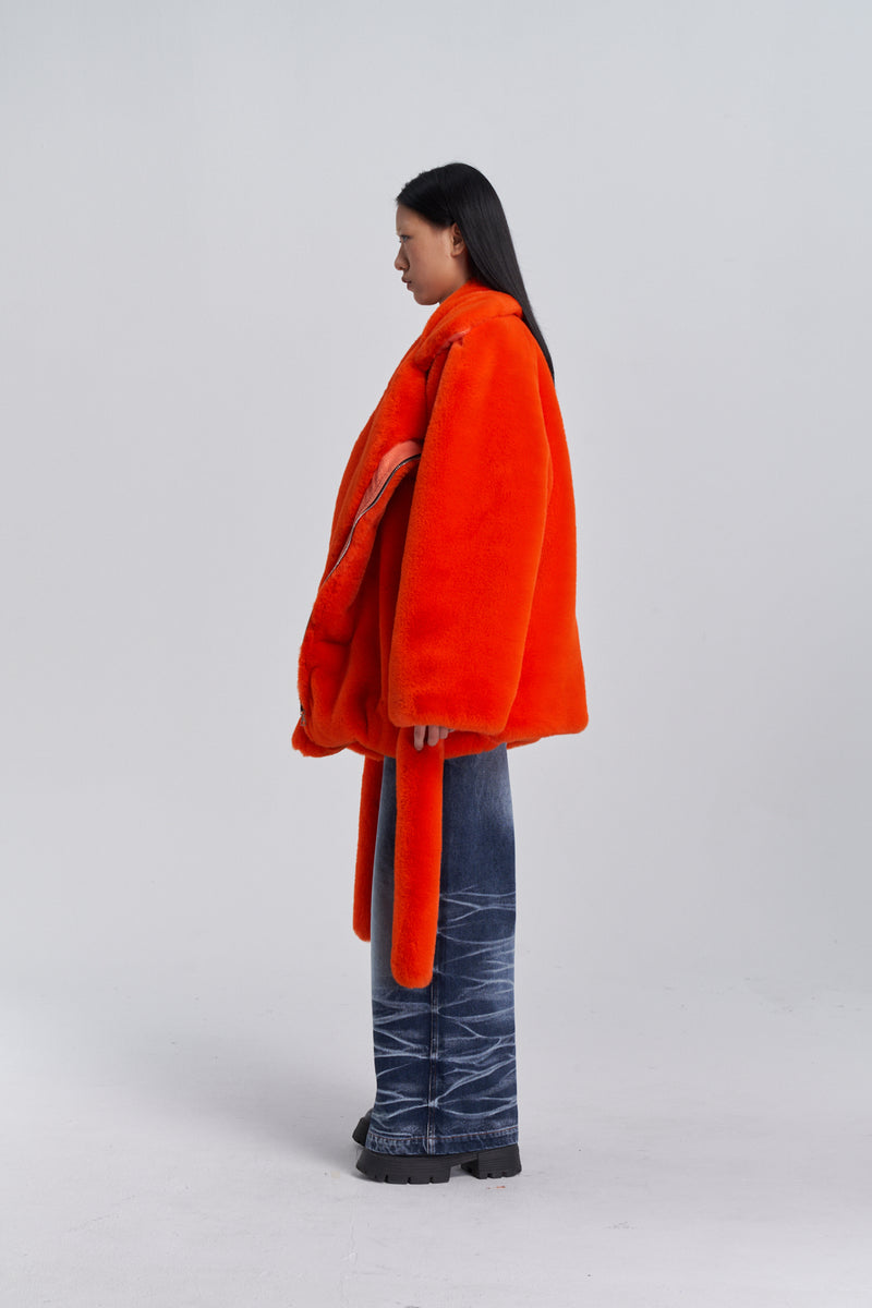 Faux Fur Trapper Jacket - Orange