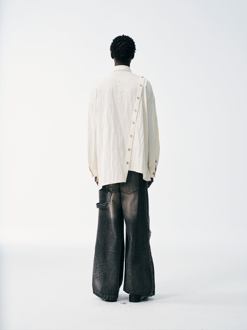 Asymmetrical Split Button Up - Creme