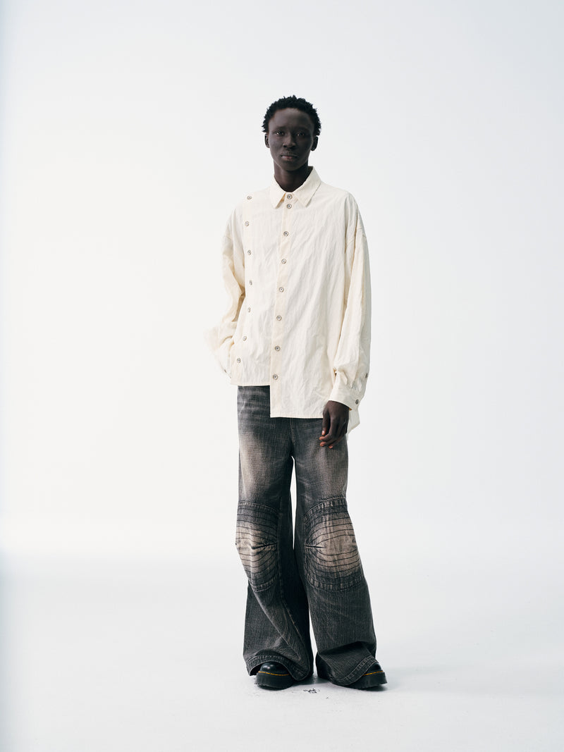 Asymmetrical Split Button Up - Creme
