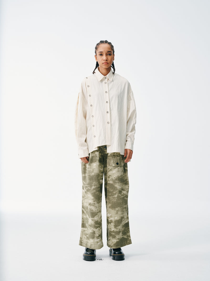 Asymmetrical Split Button Up - Creme