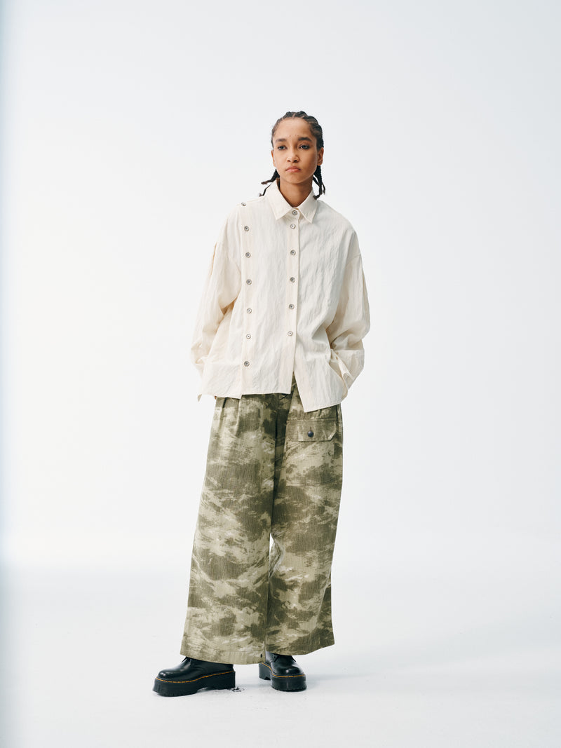 Asymmetrical Split Button Up - Creme