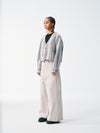 Cropped V-Neck Jacket – Striped Monochrome Twill
