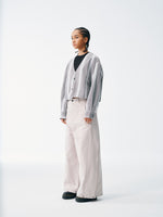 Cropped V-Neck Jacket – Striped Monochrome Twill