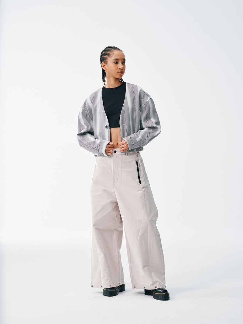Cropped V-Neck Jacket – Striped Monochrome Twill