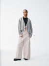 Cropped V-Neck Jacket – Striped Monochrome Twill
