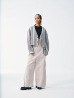 Cropped V-Neck Jacket – Striped Monochrome Twill