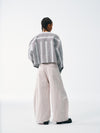 Cropped V-Neck Jacket – Striped Monochrome Twill