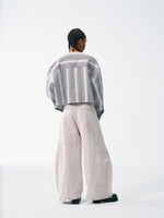 Cropped V-Neck Jacket – Striped Monochrome Twill