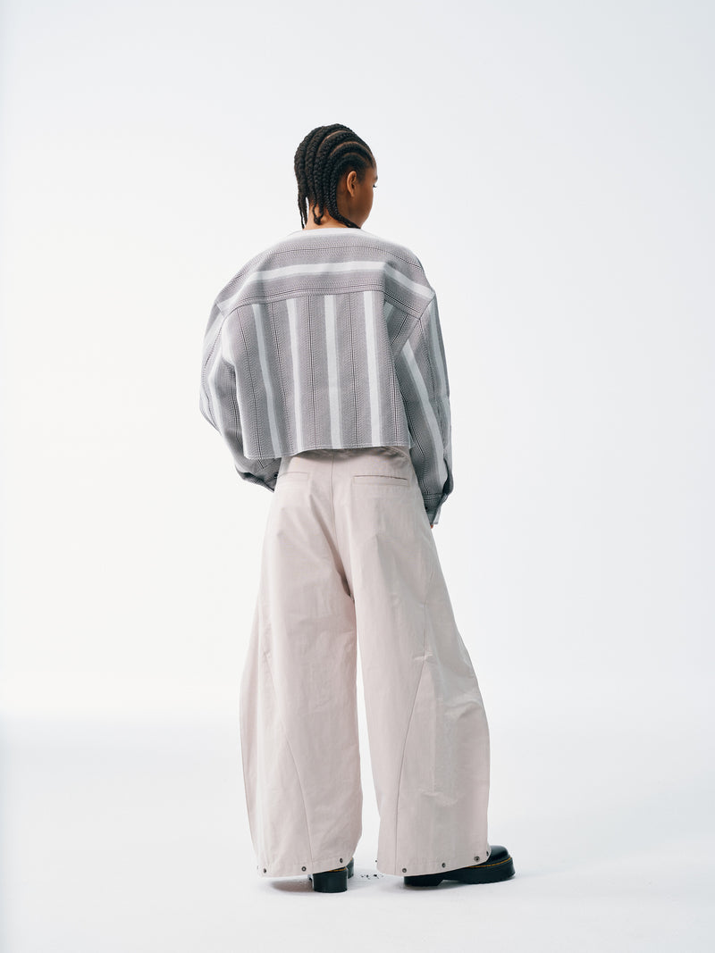 Cropped V-Neck Jacket – Striped Monochrome Twill
