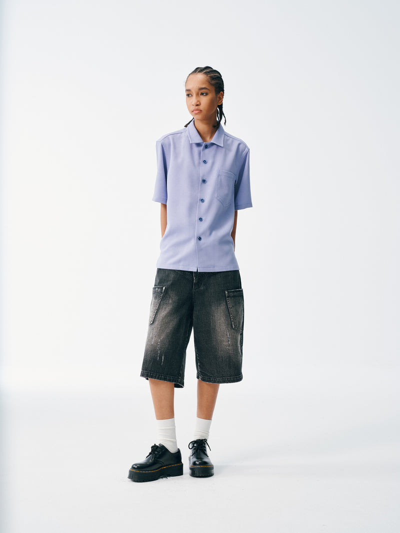 Slate Blue Short Sleeve Shirt – Textured, Relaxed Fit