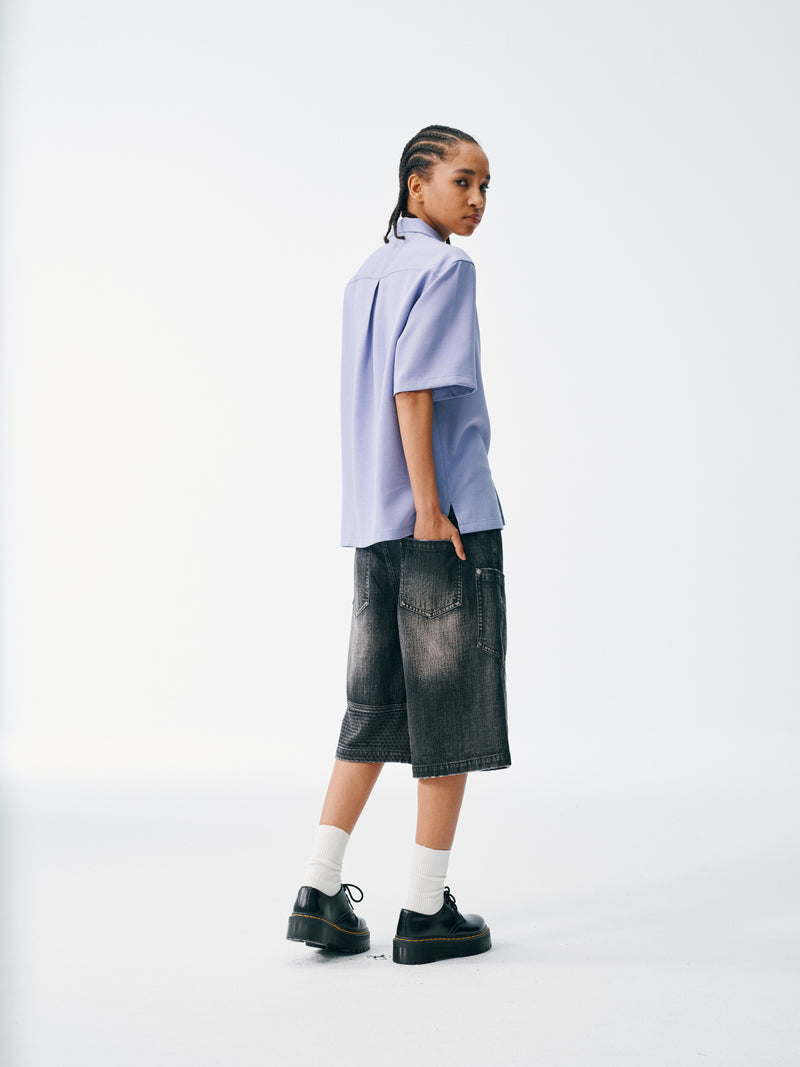 Slate Blue Short Sleeve Shirt – Textured, Relaxed Fit