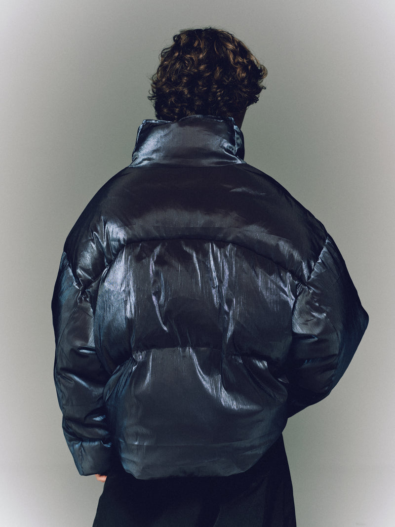 Iridescent Puffer Jacket – Midnight Blue – FRIED RICE SHOP