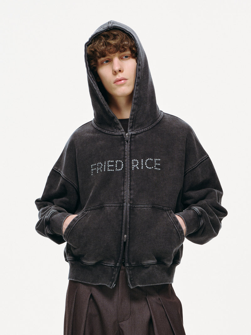 FRIED RICE Beaded Logo Double Zip Hoodie – FRIED RICE SHOP