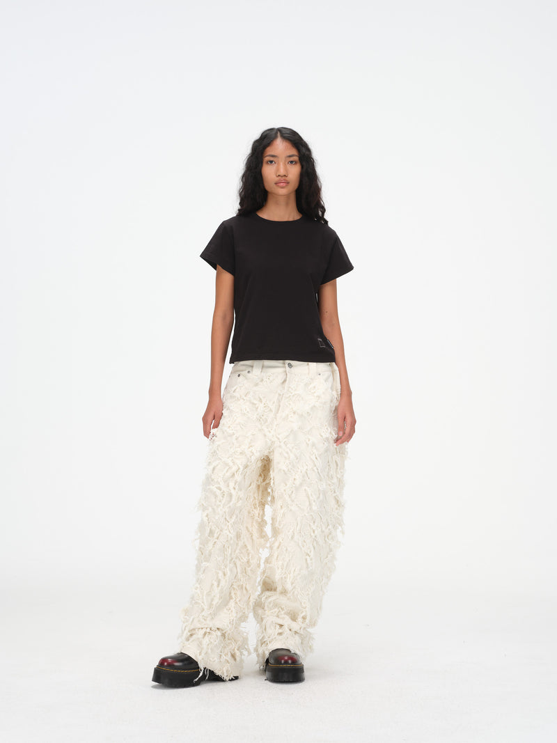 Distressed Fringe Denim Pants - Cream – FRIED RICE SHOP