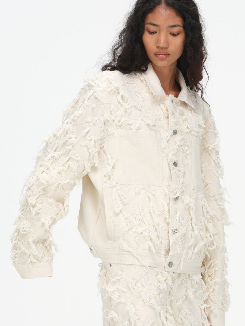 Distressed Fringe Denim Jacket - Cream – FRIED RICE SHOP