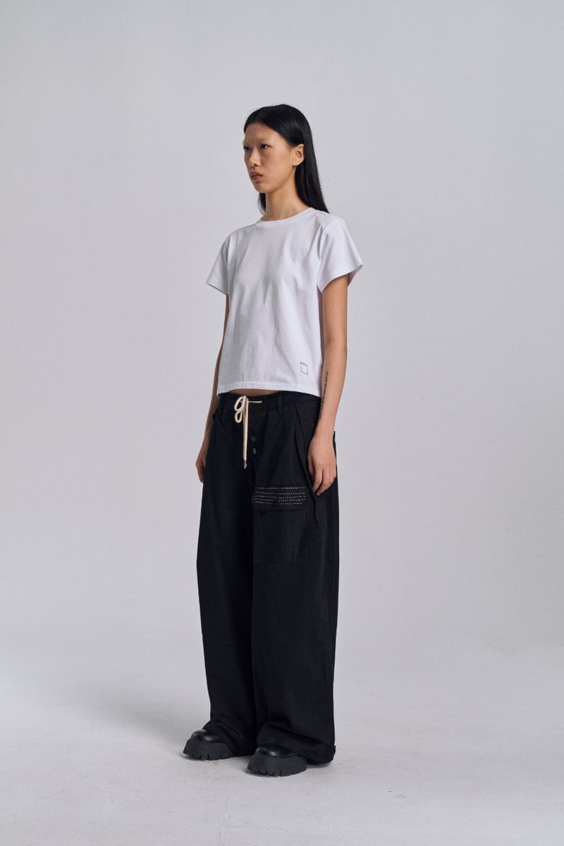 Sashiko Wide Leg Pants - Black