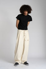 Sashiko Wide Leg Pants - Cream