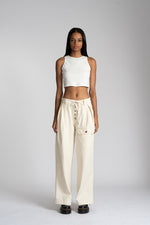 Sashiko Wide Leg Pants - Cream