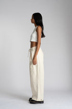 Sashiko Wide Leg Pants - Cream