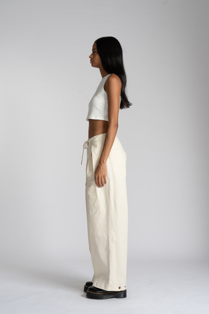 Sashiko Wide Leg Pants - Cream
