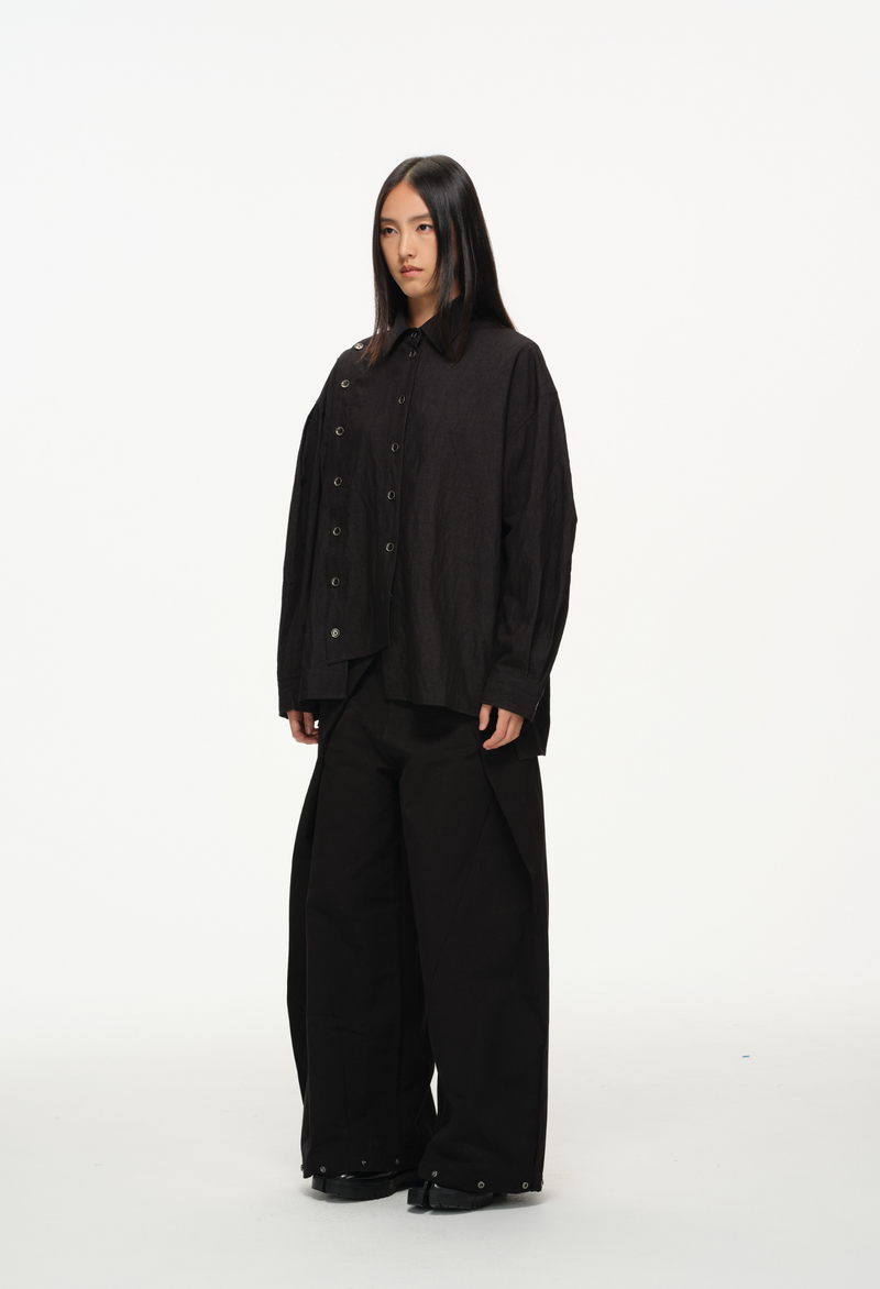 Asymmetrical Split Button Up - Midnight