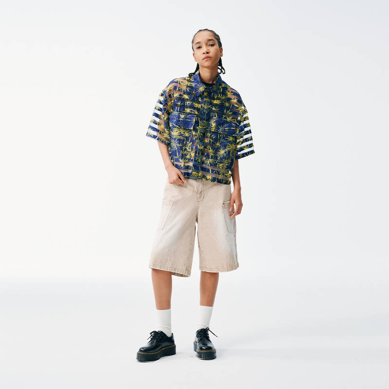 Tropicana Sheer Cropped Button Up