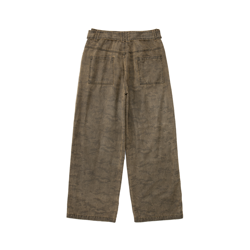 Kota Light Denim Sash Belt Pants – Subtle Washed Brown Camo