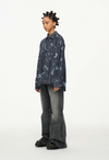 Abstract Indigo Button-Up Shirt – Washed Blue Pattern