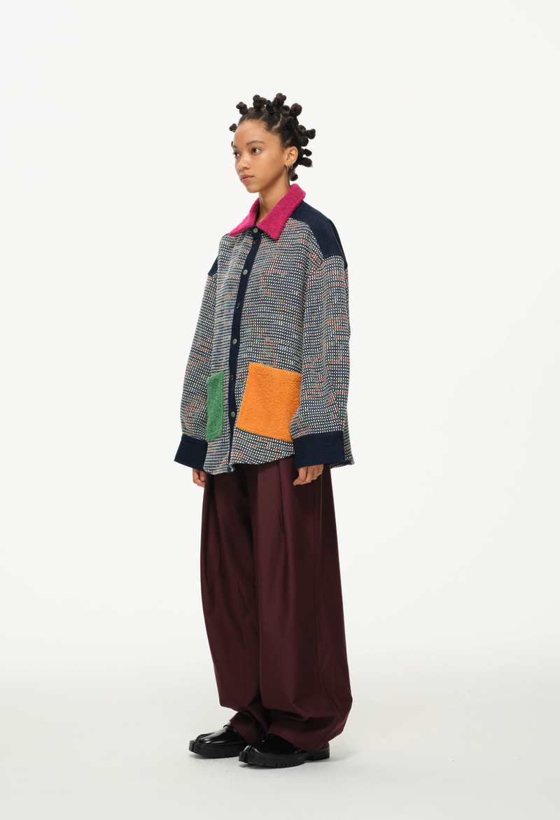 Color-Block Pocket Shirt – Magenta, Green & Mustard